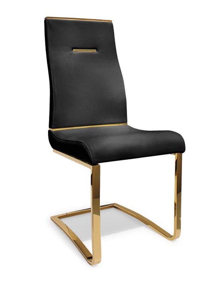 Set of Two Black And Gold Faux Leather And Stainless Steel Dining Side Chairs HomeRoots
