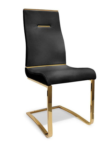 Set of Two Black And Gold Faux Leather And Stainless Steel Dining Side Chairs HomeRoots