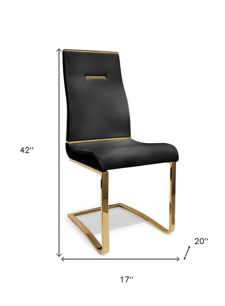 Set of Two Black And Gold Faux Leather And Stainless Steel Dining Side Chairs — view 2