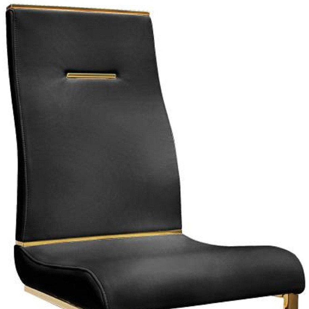 Set of Two Black And Gold Faux Leather And Stainless Steel Dining Side Chairs — view 4