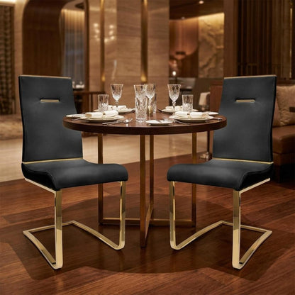 Set of Two Black And Gold Faux Leather And Stainless Steel Dining Side Chairs HomeRoots
