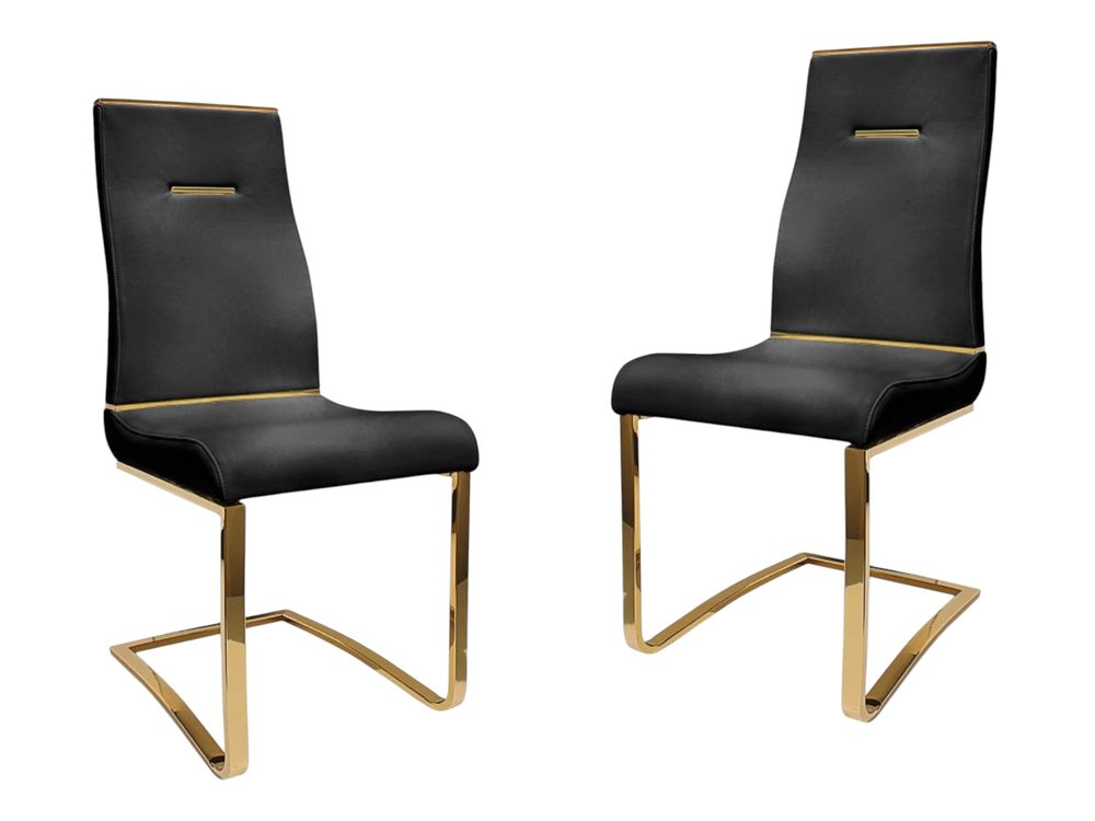 Set of Two Black And Gold Faux Leather And Stainless Steel Dining Side Chairs HomeRoots