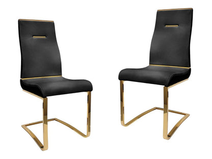 Set of Two Black And Gold Faux Leather And Stainless Steel Dining Side Chairs HomeRoots