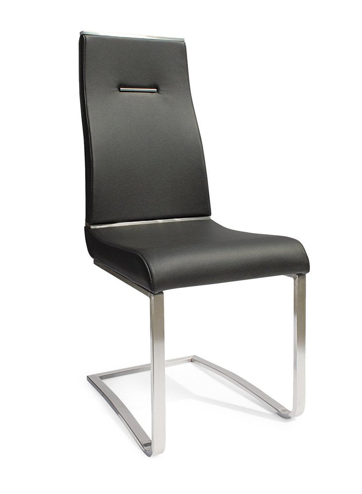Set of Two Black And Silver Faux Leather And Stainless Steel Dining Side Chairs — view 1