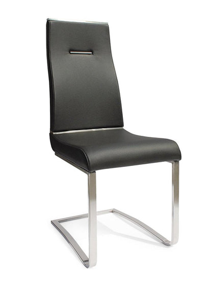 Set of Two Black And Silver Faux Leather And Stainless Steel Dining Side Chairs HomeRoots