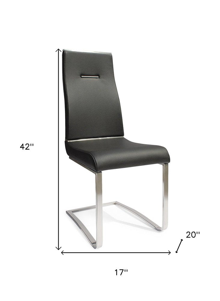 Set of Two Black And Silver Faux Leather And Stainless Steel Dining Side Chairs HomeRoots