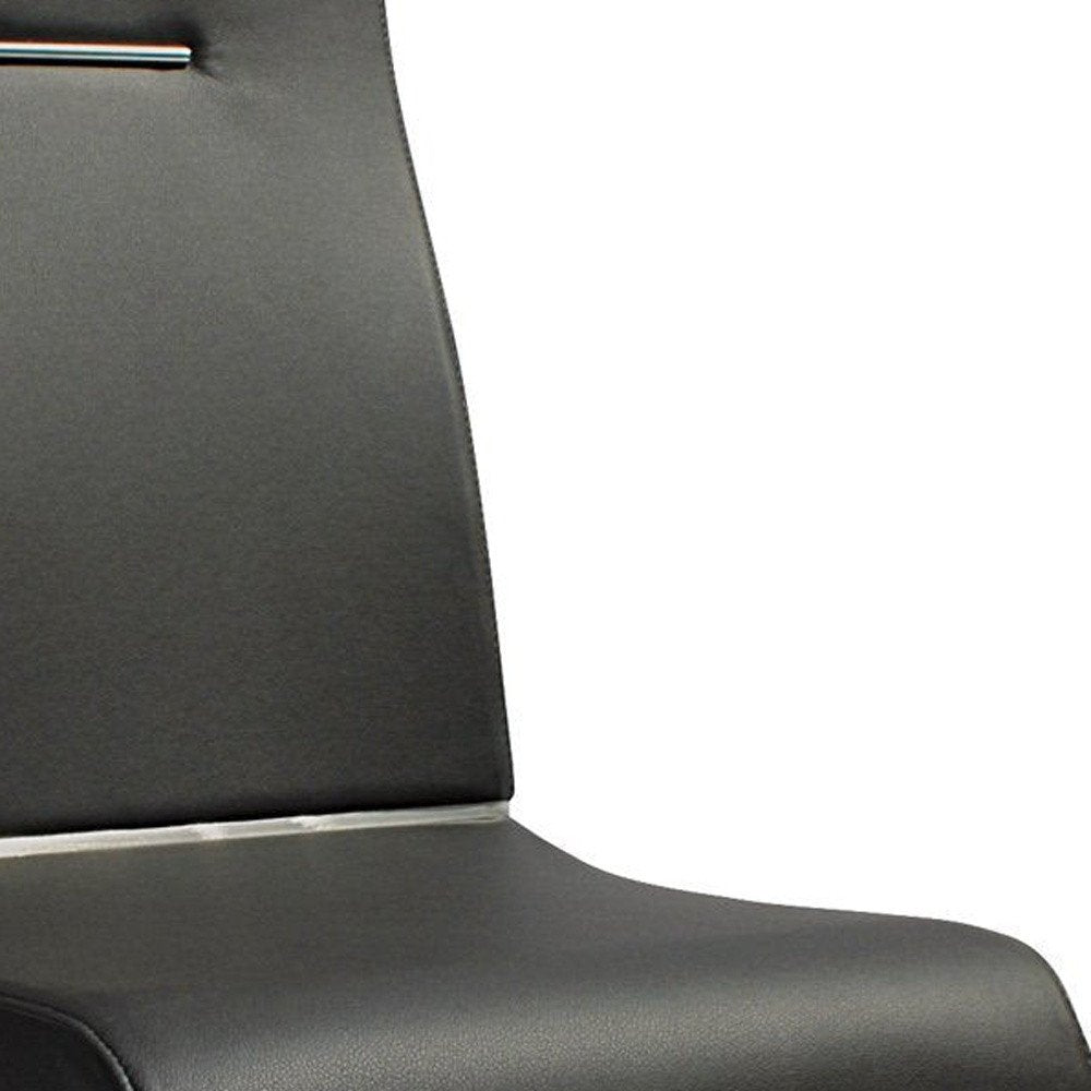Set of Two Black And Silver Faux Leather And Stainless Steel Dining Side Chairs — view 3