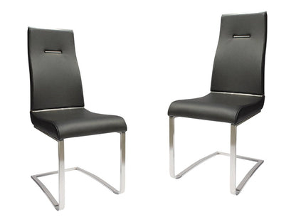 Set of Two Black And Silver Faux Leather And Stainless Steel Dining Side Chairs HomeRoots
