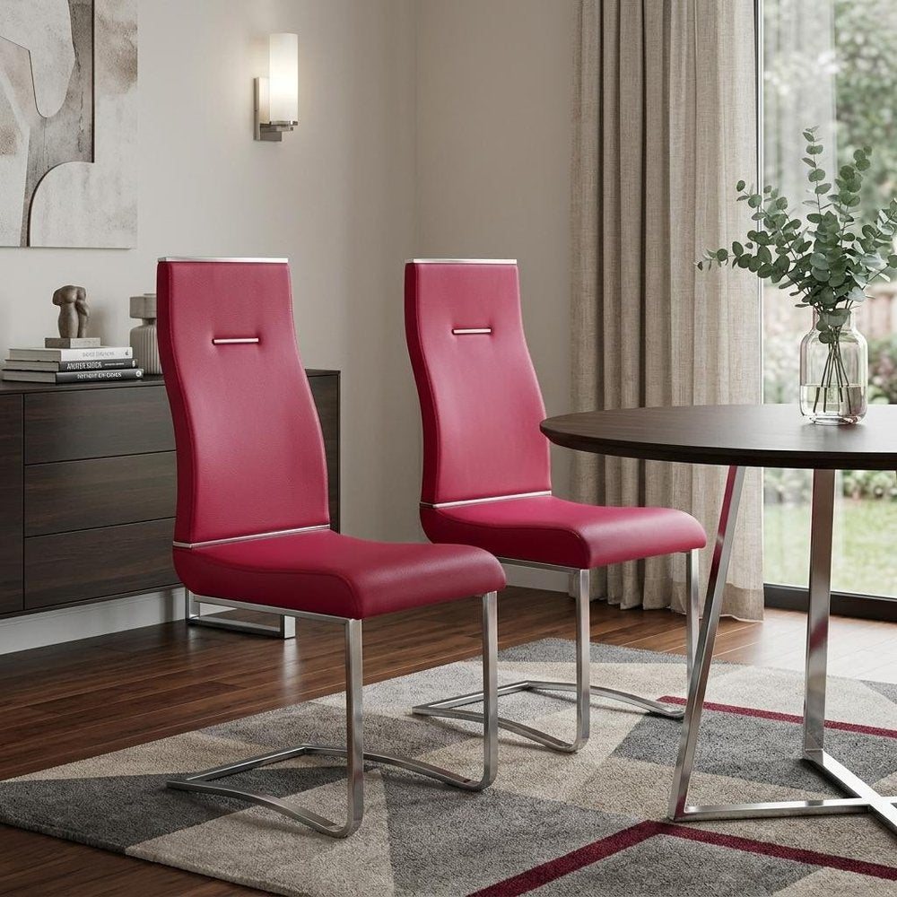 Set of Two Black And Silver Faux Leather And Stainless Steel Dining Side Chairs — view 12