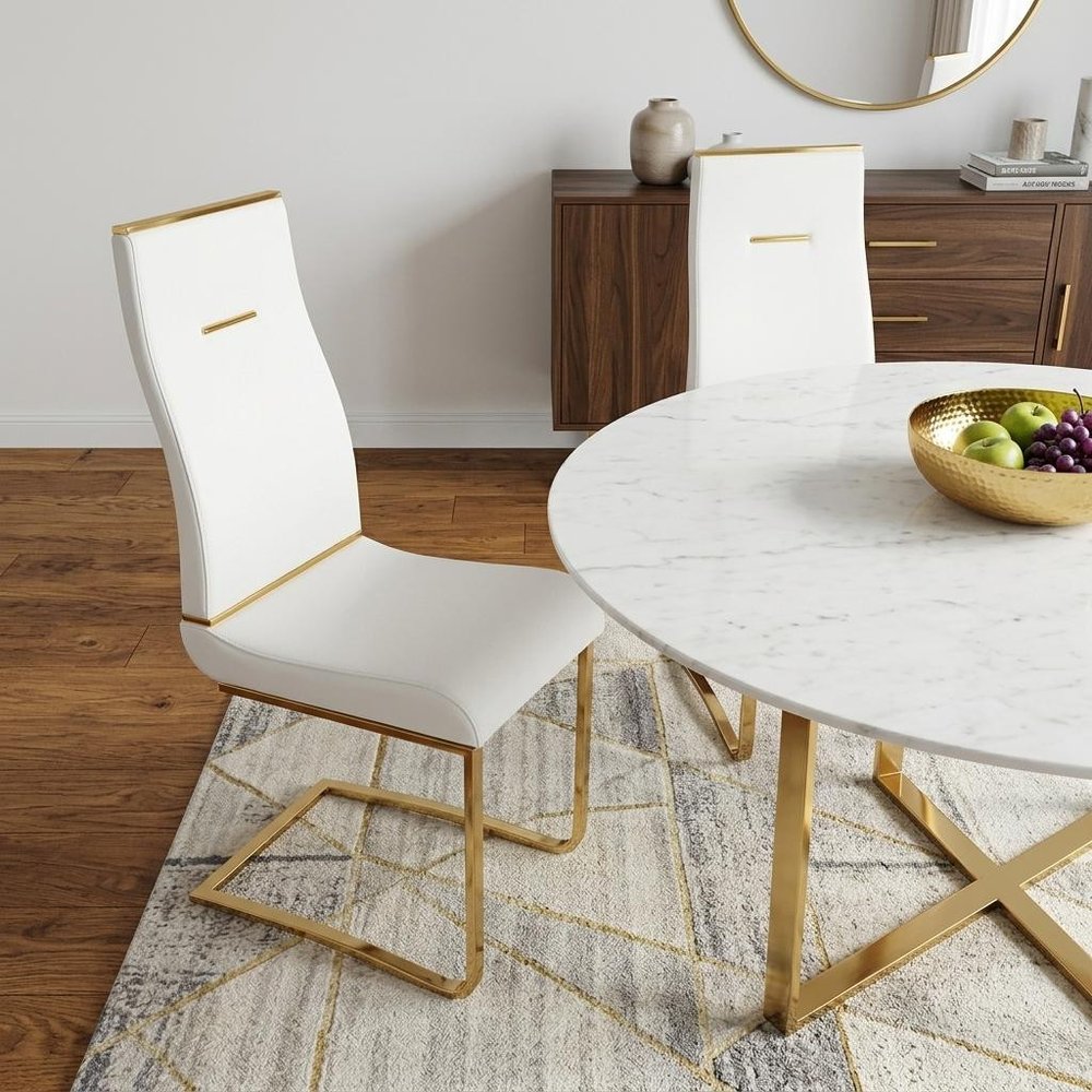 Set of Two Black And Gold Faux Leather And Stainless Steel Dining Side Chairs HomeRoots
