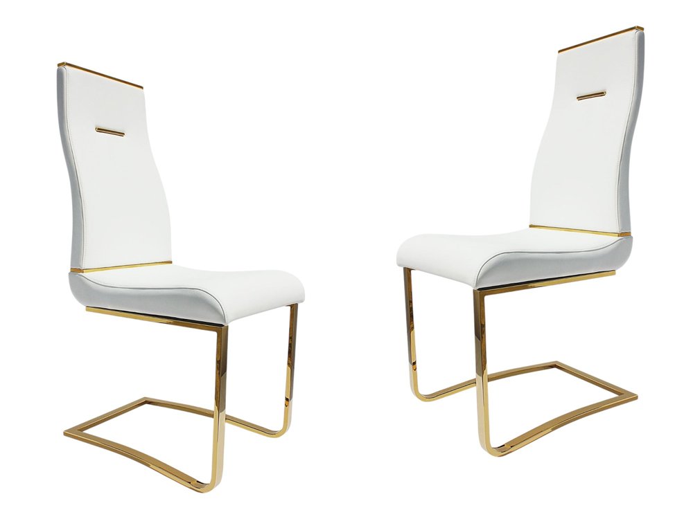 Set of Two Black And Gold Faux Leather And Stainless Steel Dining Side Chairs HomeRoots