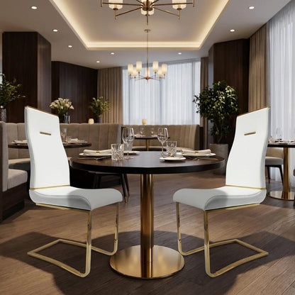 Set of Two Black And Gold Faux Leather And Stainless Steel Dining Side Chairs HomeRoots