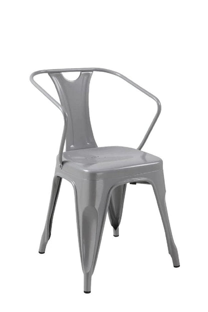 Set of Four Gray Metal Partially Open Back Dining Arm Chairs HomeRoots