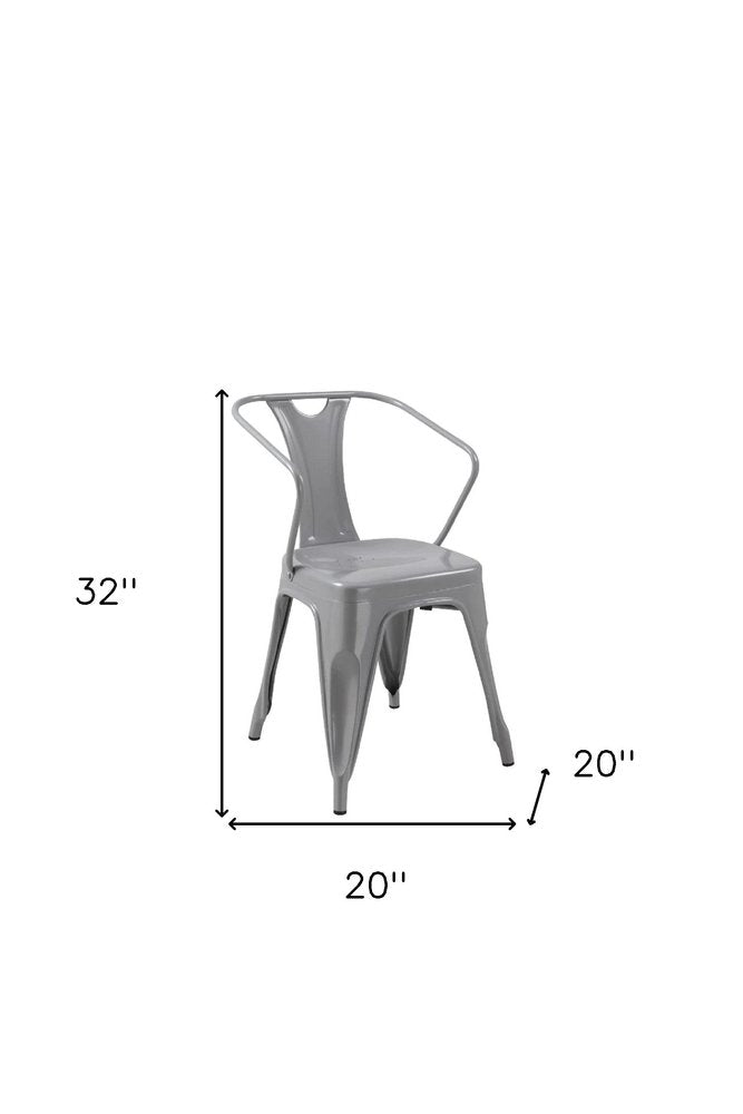 Set of Four Gray Metal Partially Open Back Dining Arm Chairs — view 2