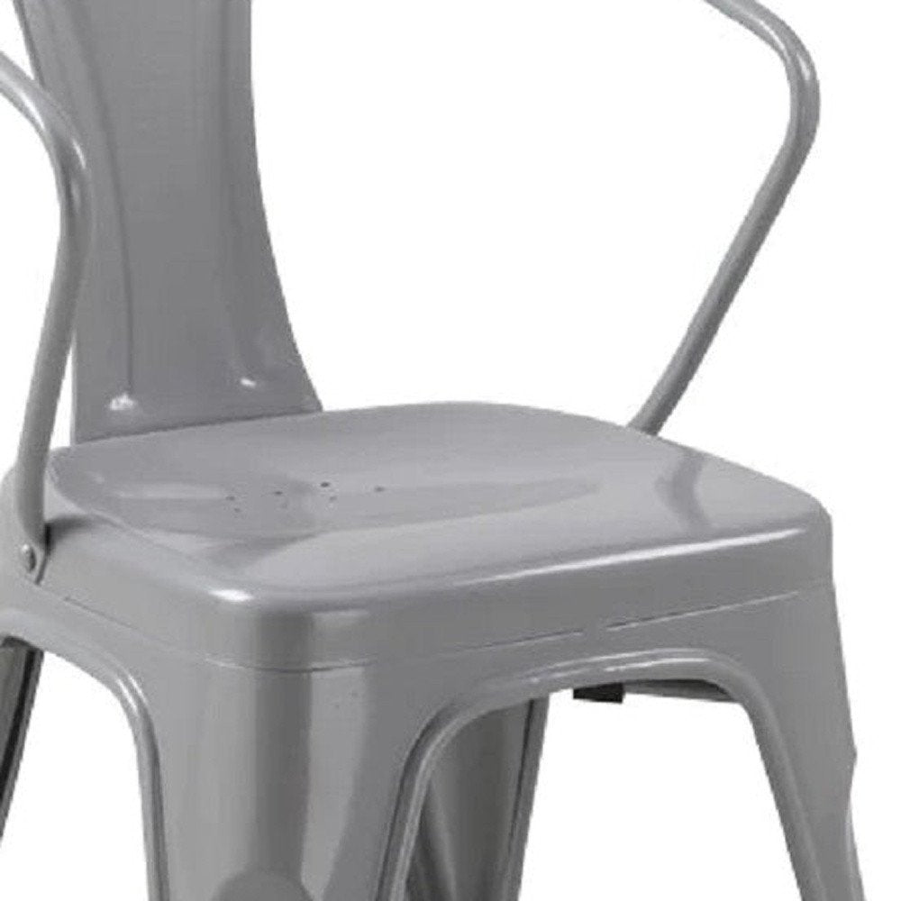Set of Four Gray Metal Partially Open Back Dining Arm Chairs — view 3