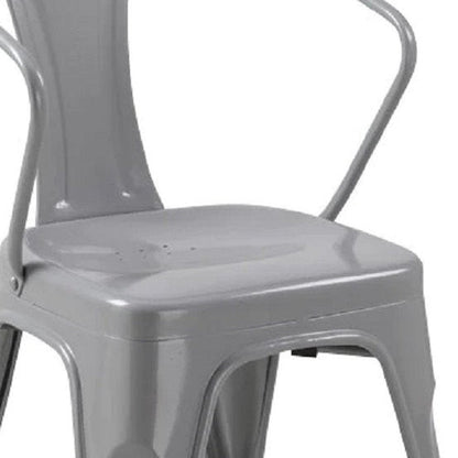 Set of Four Gray Metal Partially Open Back Dining Arm Chairs HomeRoots