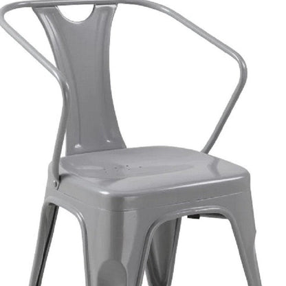 Set of Four Gray Metal Partially Open Back Dining Arm Chairs