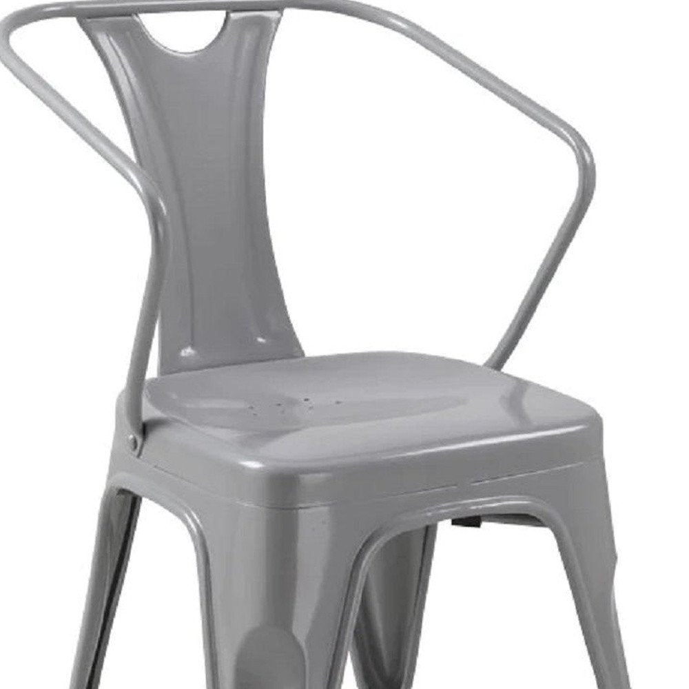Set of Four Gray Metal Partially Open Back Dining Arm Chairs — view 4