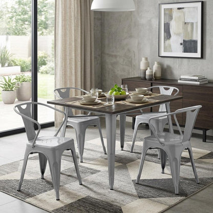 Set of Four Gray Metal Partially Open Back Dining Arm Chairs HomeRoots
