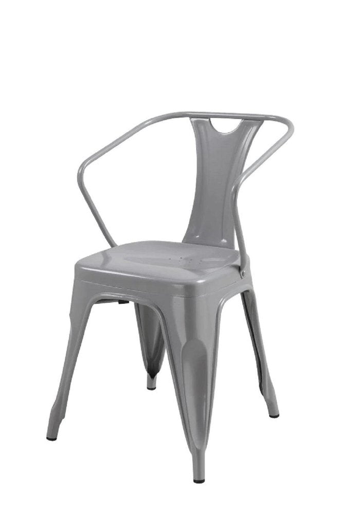 Set of Four Gray Metal Partially Open Back Dining Arm Chairs HomeRoots