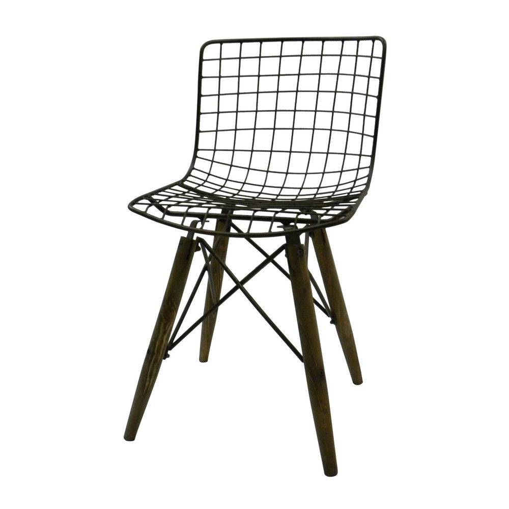 Set of Two Gray And Brown Metal Open Back Dining Side Chairs — view 4