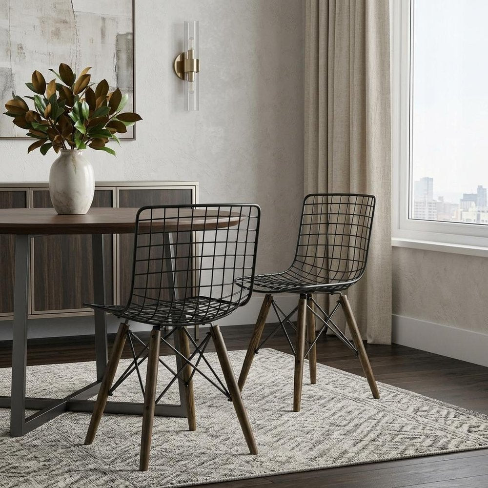 Set of Two Gray And Brown Metal Open Back Dining Side Chairs — view 6