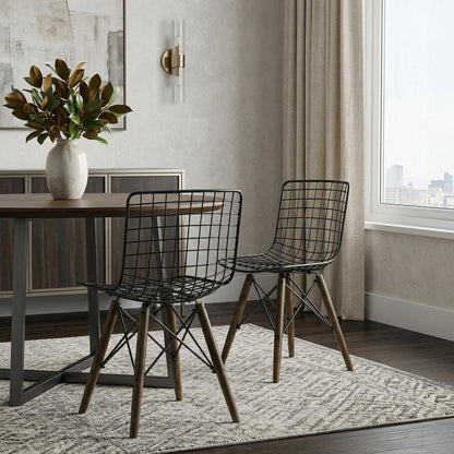 Set of Two Gray And Brown Metal Open Back Dining Side Chairs HomeRoots