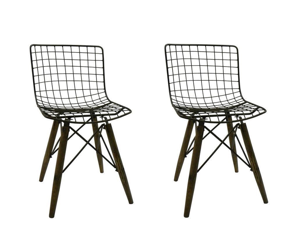 Set of Two Gray And Brown Metal Open Back Dining Side Chairs — view 5