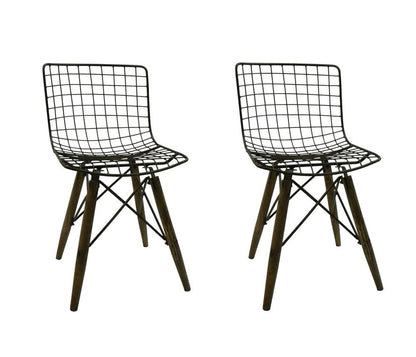 Set of Two Gray And Brown Metal Open Back Dining Side Chairs HomeRoots
