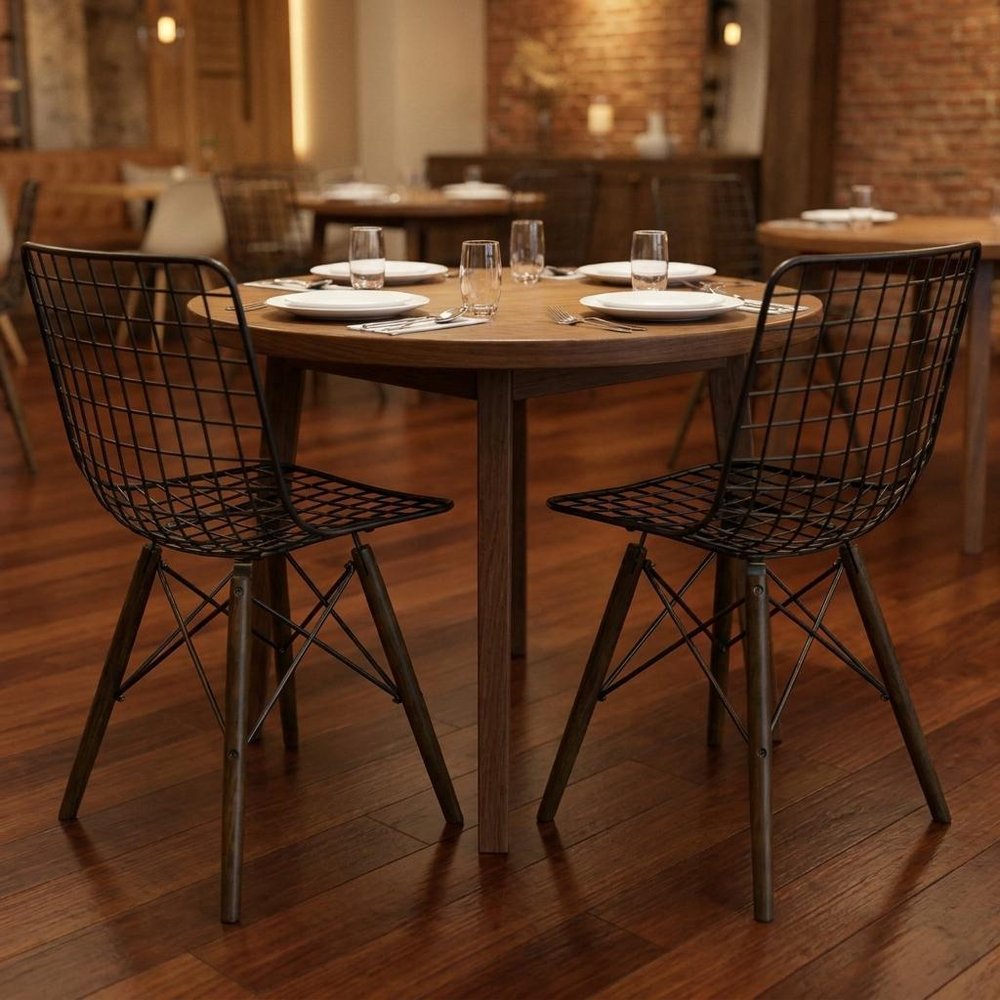 Set of Two Gray And Brown Metal Open Back Dining Side Chairs HomeRoots