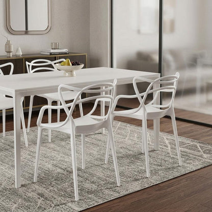 Set of Four White Heavy Duty Plastic Open Back Dining Arm Chairs HomeRoots