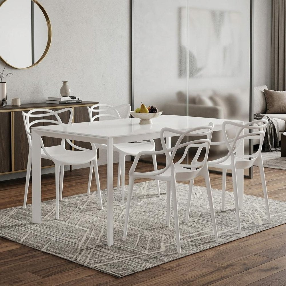 Set of Four White Heavy Duty Plastic Open Back Dining Arm Chairs HomeRoots