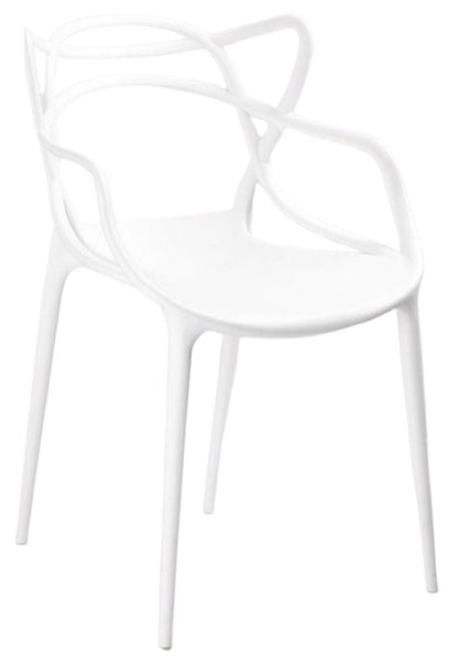 Set of Four White Heavy Duty Plastic Open Back Dining Arm Chairs HomeRoots