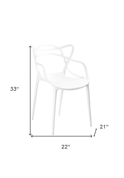 Set of Four White Heavy Duty Plastic Open Back Dining Arm Chairs HomeRoots