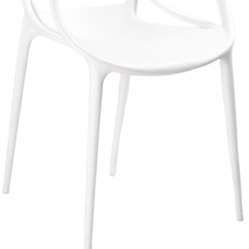Set of Four White Heavy Duty Plastic Open Back Dining Arm Chairs HomeRoots