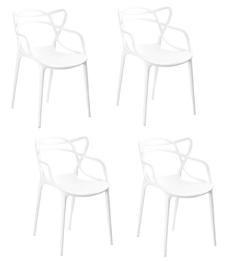 Set of Four White Heavy Duty Plastic Open Back Dining Arm Chairs — view 6