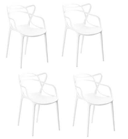 Set of Four White Heavy Duty Plastic Open Back Dining Arm Chairs HomeRoots