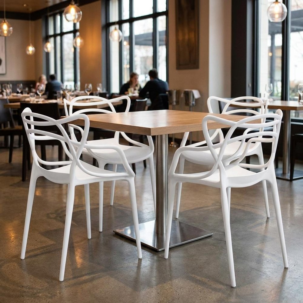 Set of Four White Heavy Duty Plastic Open Back Dining Arm Chairs HomeRoots