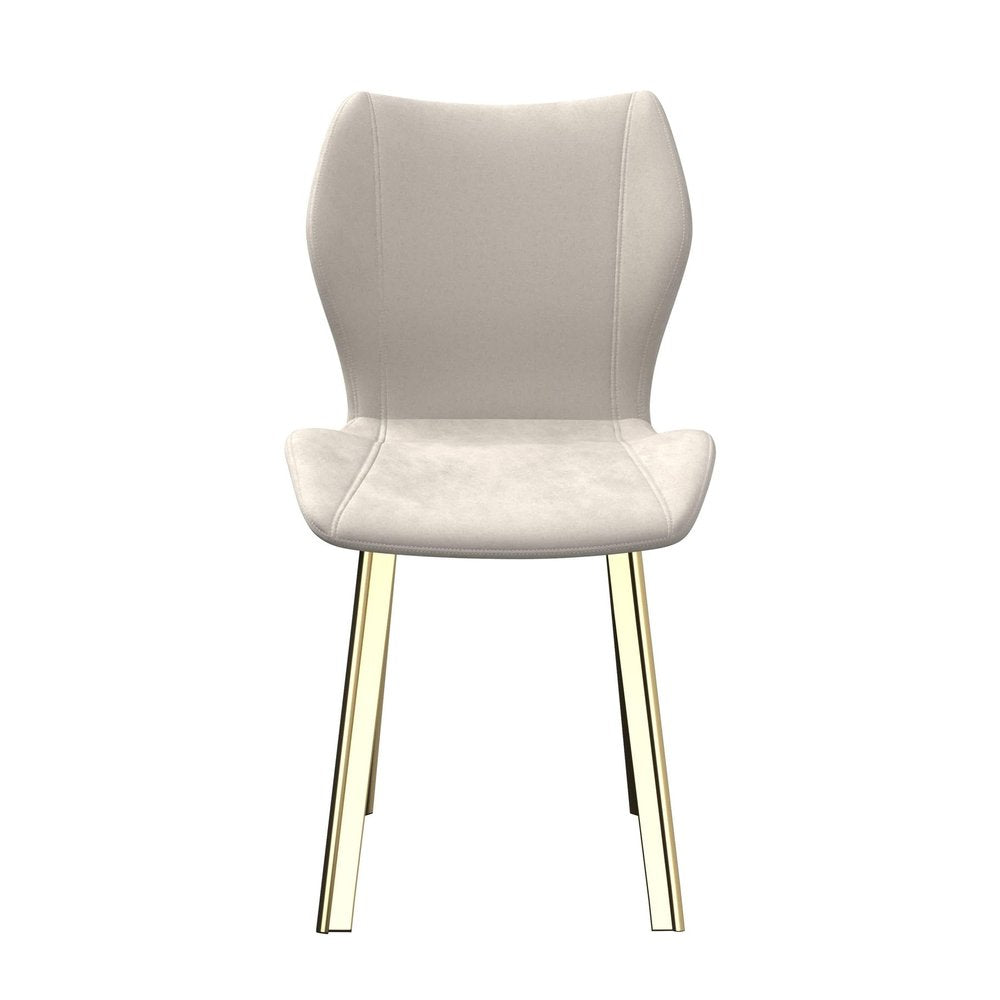 Set of Four Cream And Gold Fabric And Velvet And Metal Dining Side Chairs — view 1