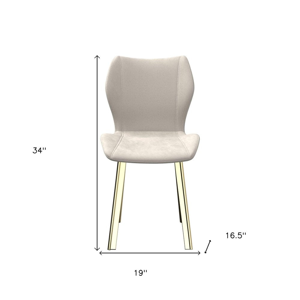 Set of Four Cream And Gold Fabric And Velvet And Metal Dining Side Chairs HomeRoots