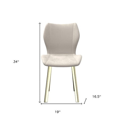 Set of Four Cream And Gold Fabric And Velvet And Metal Dining Side Chairs HomeRoots