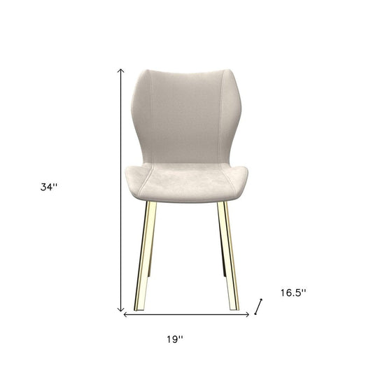 Set of Four Cream And Gold Fabric And Velvet And Metal Dining Side Chairs
