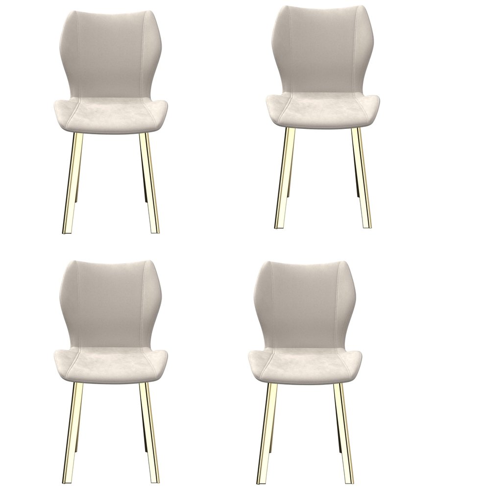 Set of Four Cream And Gold Fabric And Velvet And Metal Dining Side Chairs HomeRoots