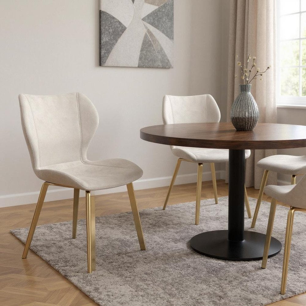 Set of Four Cream And Gold Fabric And Velvet And Metal Dining Side Chairs — view 6