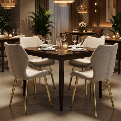 Set of Four Cream And Gold Fabric And Velvet And Metal Dining Side Chairs HomeRoots