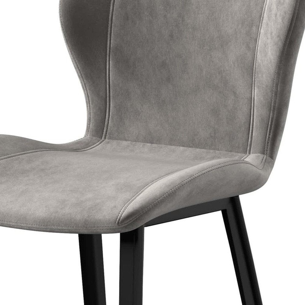 Set of Four Gray And Black Fabric And Velvet And Metal Dining Side Chairs HomeRoots