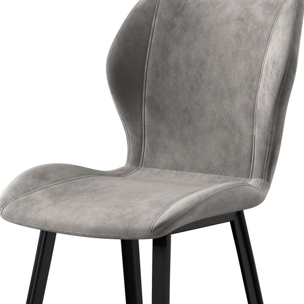 Set of Four Gray And Black Fabric And Velvet And Metal Dining Side Chairs — view 3