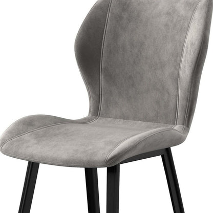 Set of Four Gray And Black Fabric And Velvet And Metal Dining Side Chairs HomeRoots