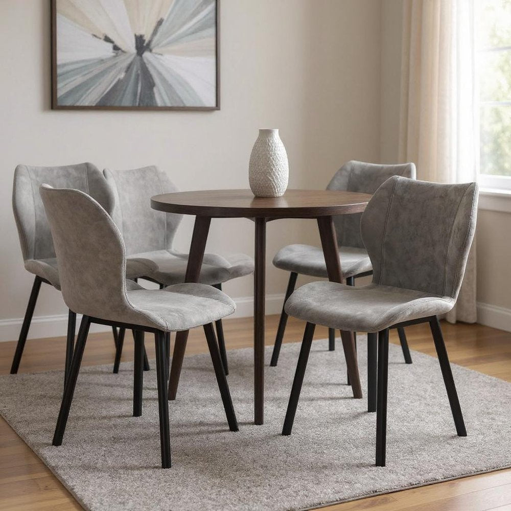 Set of Four Gray And Black Fabric And Velvet And Metal Dining Side Chairs HomeRoots