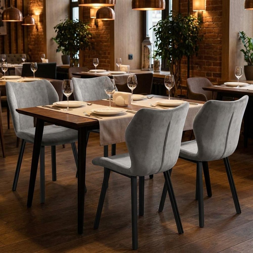 Set of Four Gray And Black Fabric And Velvet And Metal Dining Side Chairs — view 7